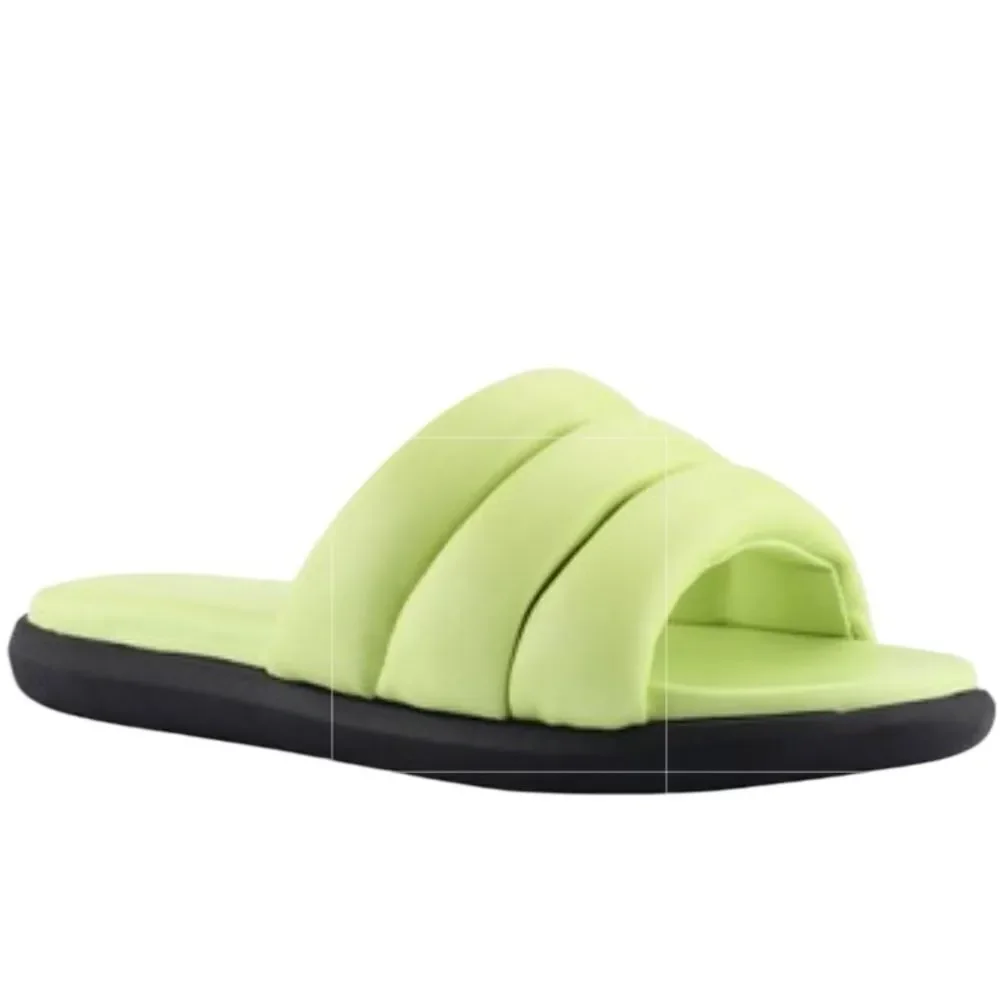 MARC FISHER Sandals NEW Yessy Slides Soft Genuine Leather Citron Green Size 10